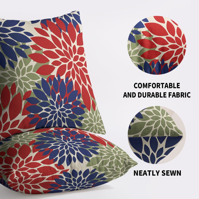 Smozenith Smozenith 4th of July Pillow Covers 20X20 Inch Set of 2  Patriotic Red Blue Green Dahlia Floral Print Holiday Decorative Throw Pillow Covers Outdoor Farmhouse Cushion Case for Couch Sofa Bed Decor  - Image 5