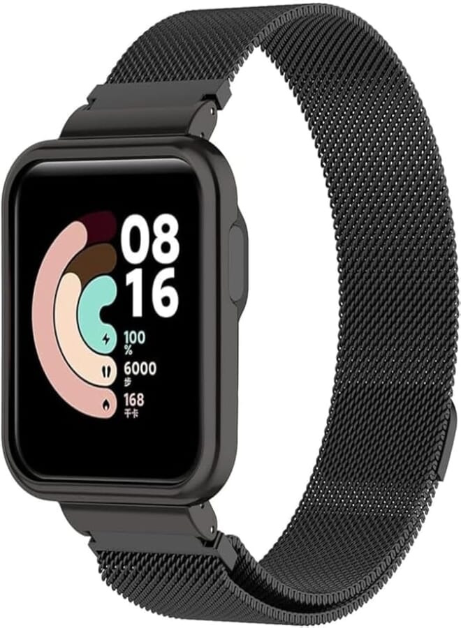 G-Power 2 In1 Stainless Steel Replacement Wrist Band Strap With Elegant Simple Design And High Elasticity Specially For Xiaomi Mi Watch Lite - Black