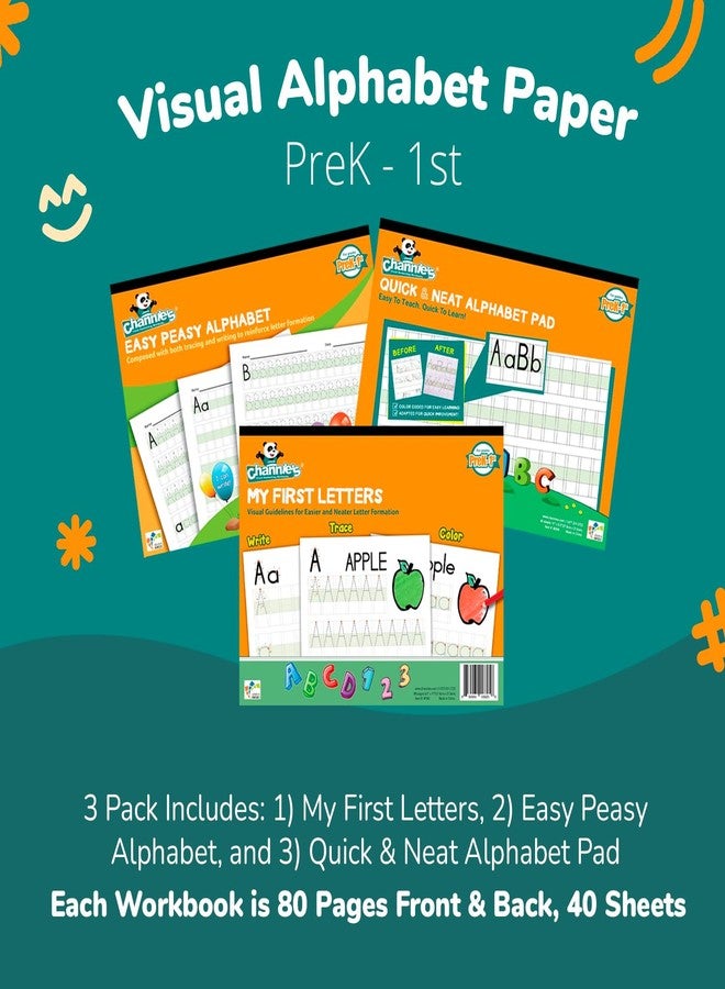 Channie's Beginner's Alphabet & Handwriting Workbooks, 3 Workbooks, Lots Practices with Visual Format, Easier Way to Learn Alphabet Summer School, Ideal for Homeschool Learning Activities - Image 2