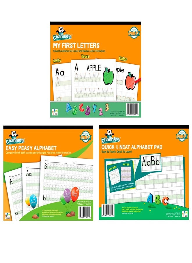 Channie's Beginner's Alphabet & Handwriting Workbooks, 3 Workbooks, Lots Practices with Visual Format, Easier Way to Learn Alphabet Summer School, Ideal for Homeschool Learning Activities - Image 1