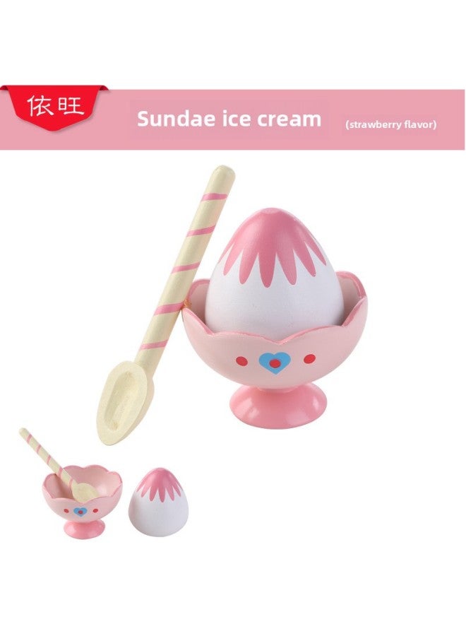 Wooden Kitchen Toy Set For Children Ice Cream Strawberry Sundae Dessert Pretend Play Educational Wooden Toys For Boys And Girls-Color:Sundae Ice Cream (strawberry Flavor) - Image 1