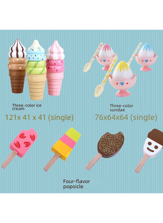 Wooden Kitchen Toy Set For Children Ice Cream Strawberry Sundae Dessert Pretend Play Educational Wooden Toys For Boys And Girls-Color:Sundae Ice Cream (strawberry Flavor) - Image 4