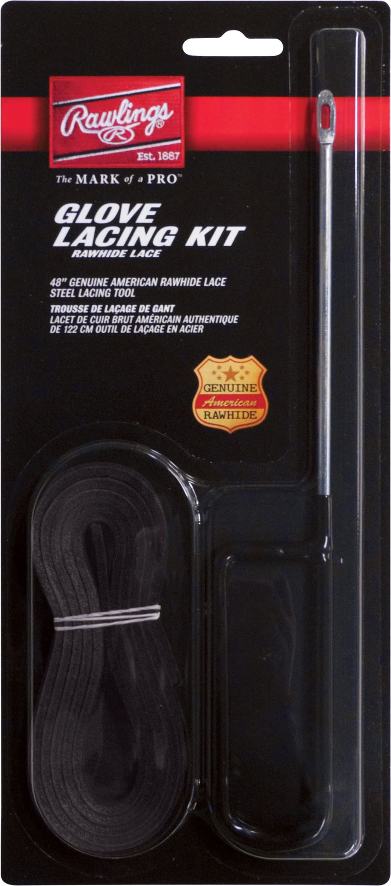 Rawlings راولينغز | مجموعة ربط القفازات | بيسبول/سوفتبول | إبرة 5" و حبل جلد 48" | أسود - Image 1