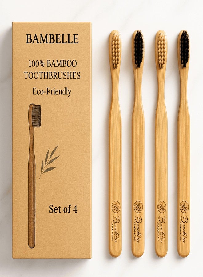 Bambelle Bamboo Toothbrushes, 4-Pack Soft Bristle, Eco-Friendly, Biodegradable, Natural Wooden, Plastic-Free - Image 1