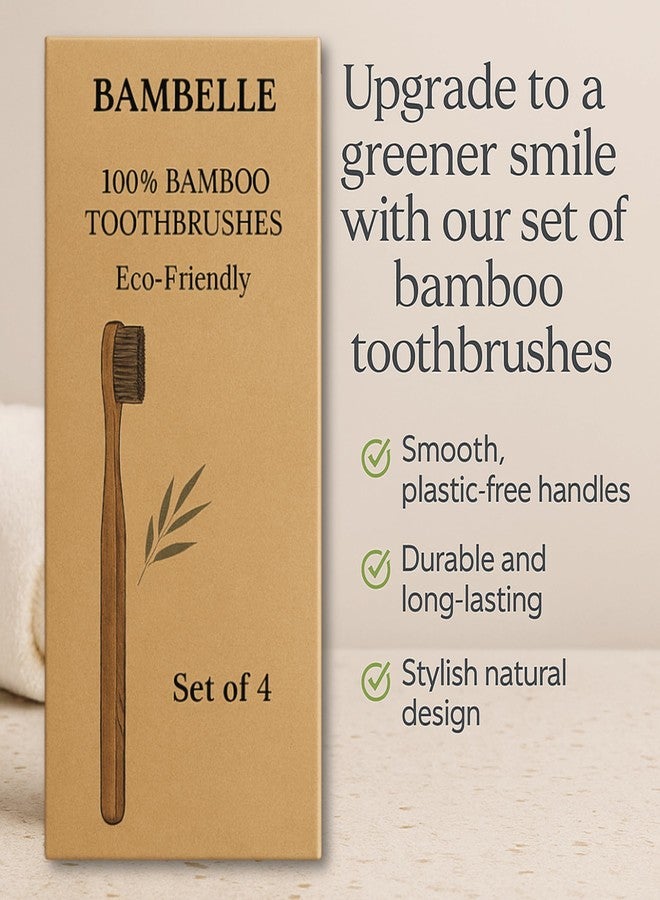 Bambelle Bamboo Toothbrushes, 4-Pack Soft Bristle, Eco-Friendly, Biodegradable, Natural Wooden, Plastic-Free - Image 2
