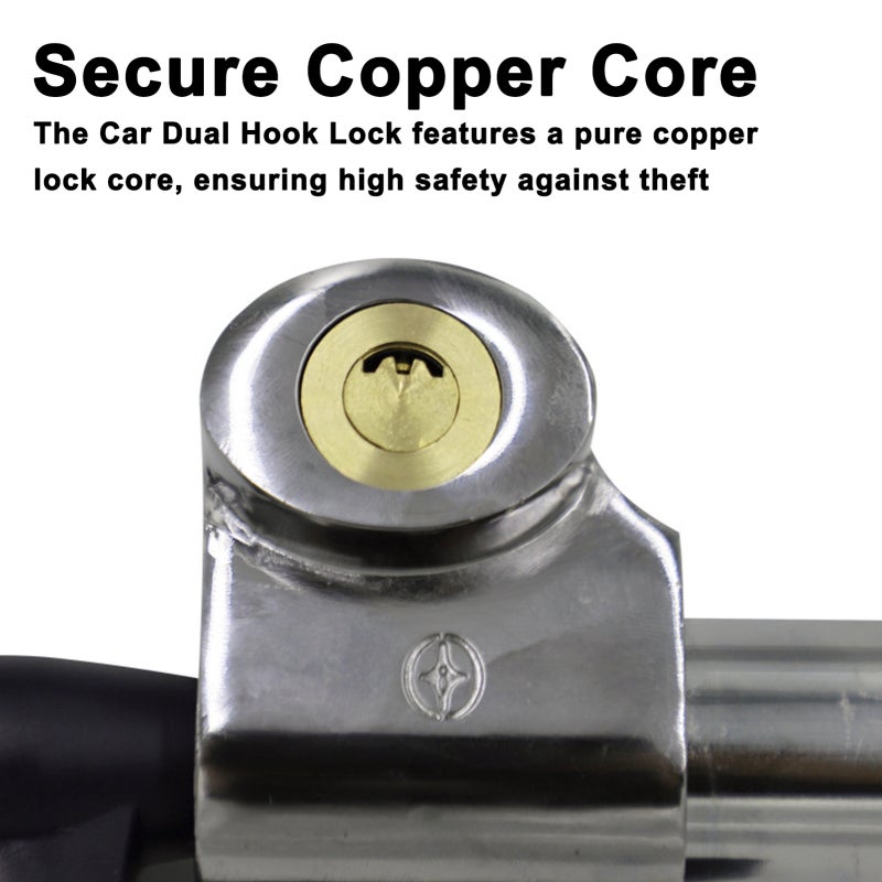 Car Steering Wheel Brake Lock Solid Steel Anti-Theft Double Hook Lock Retractable Clutch Pedal Lock with 2 Keys for Car Truck SUV Van - Image 3