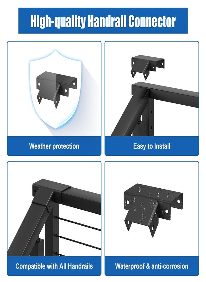 BLIKA Handrail Connectors, Black Powder Coated Aluminum Horizontal to Stair Upper Sleeve for Deck Stair Cable Railing Rectangular Handrail, Stair Connectors for Hand Rail - Image 5