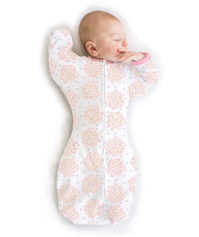 SwaddleDesigns Transitional Swaddle Sack, Arms Up Half-Length Sleeves & Mitten Cuffs, Swaddle for Newborn Transition to Baby Sleep Sack Wearable Blanket, 3-6 Month, 14-21 lb, Heavenly Floral Pink - Image 1