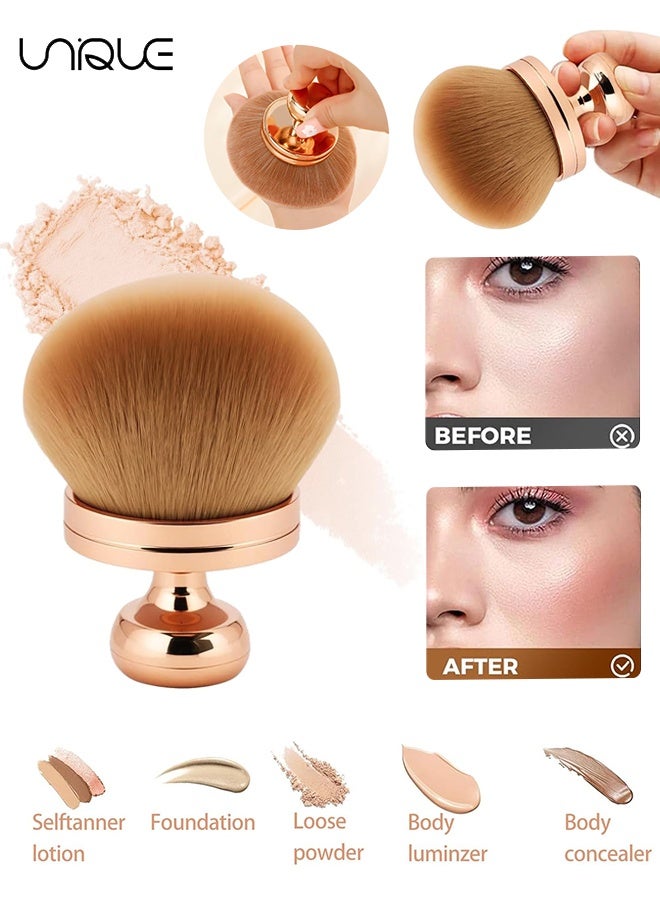 يونيك فرشاة مكياج الجسم الكبيرة جدا - فرشاة عريضة الرأس 74 مم للبرونزر - فرشاة مكياج بيضاوية للوجه والساق - لأرجل المكياج والذراعين والوجه والجسم (ذهبي وردي) - Image 1