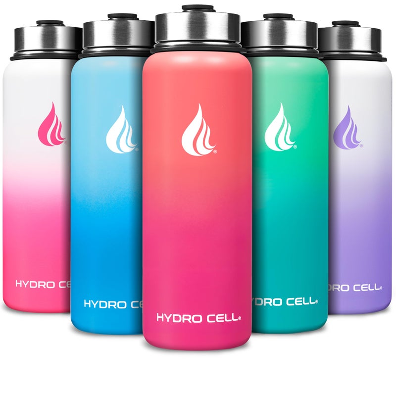 HYDRO CELL Stainless Steel Insulated Water Bottle with Straw For Cold Hot Drinks Metal Vacuum Flask with Screw Cap and Modern Leakproof Sport Thermos for Adults CoralPunch 40oz