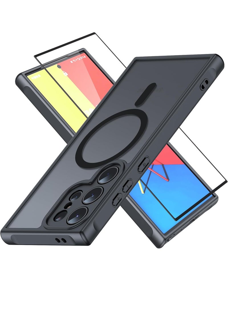 Aookay [1+1] Magnetic Cover and Screen Protector for Samsung Galaxy S25 Ultra 5G Compatible with Magsafe Ultra Thin Polycarbonate Steel Clear Drop and Impact Resistant for Galaxy S25 Ultra (Black)  - Image 1