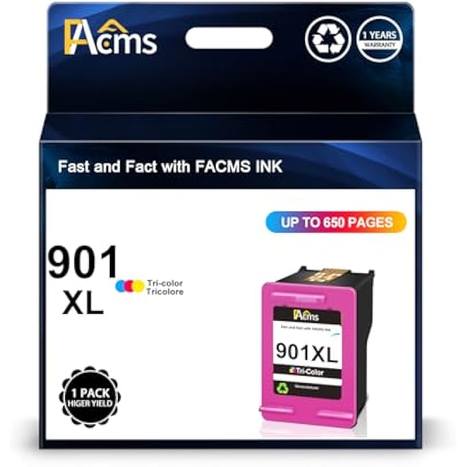 901XL INK CARTRIDGE COLOR REMANUFACTURED FOR HP 901 901 XL USE WITH OFFICEJET J4680 J4580 4500 J4500 SERIES J4680C J4624 J4640 PRINTERS (1 TRI-COLOR) - Image 1