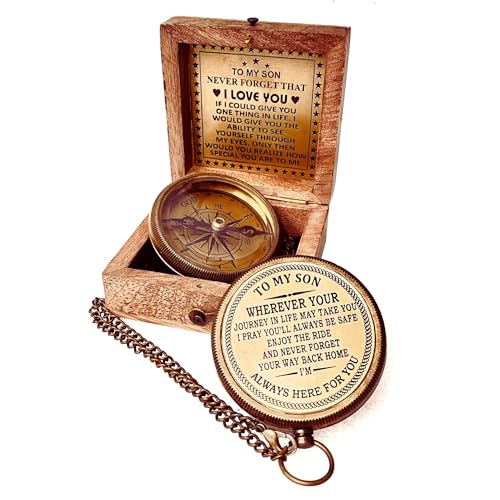 ALADEAN Gift for Son from Mom Dad Engraved Compass 2 Father to Son Gifts Mom to Son Gifts for Graduation Birthday Baptism Confirmation Communion Son I Love You - Image 1