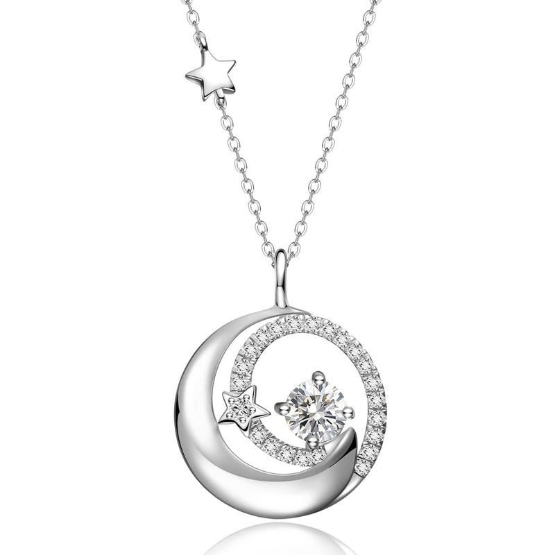 FANCIME April Birthstone Necklace for Women 925 Sterling Silver Moon Star Pendant Simulated Diamond Cubic Zirconia CZ Jewelry Anniversary Birthday Gifts for Mom Daughter, 16"+2" - Image 1