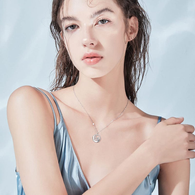 FANCIME April Birthstone Necklace for Women 925 Sterling Silver Moon Star Pendant Simulated Diamond Cubic Zirconia CZ Jewelry Anniversary Birthday Gifts for Mom Daughter, 16"+2" - Image 2