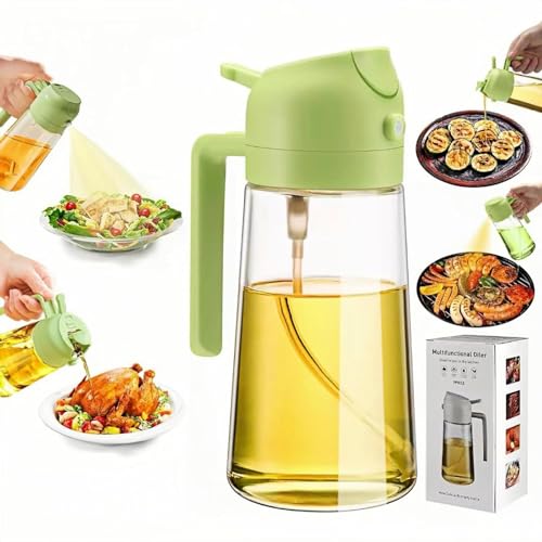 Dravina 2-in-1 Olive Oil Sprayer and Dispenser Bottle, 500ml Glass Oil Spray Bottle with Premium Nozzle for Air Fryer, Roasting and Frying, Cooking, Kitchen Use (500 ml-Green) - Image 1