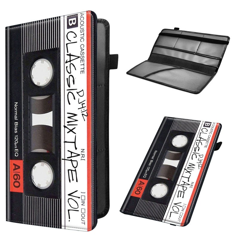 Mxfdegf Car Registration and Insurance Holder, Leather Car Glove Box Organizer, Cool Car Accessories for ID, Driver's License Cards & Essential Document, business cards, Men&Women, Retro Audio Cassette - Image 1