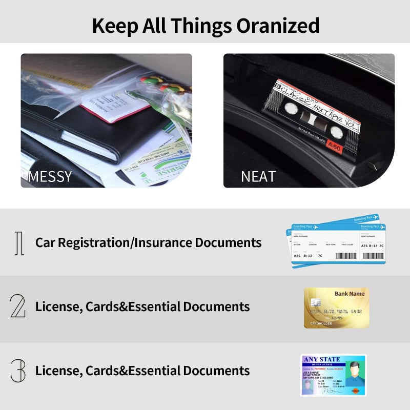 Mxfdegf Car Registration and Insurance Holder, Leather Car Glove Box Organizer, Cool Car Accessories for ID, Driver's License Cards & Essential Document, business cards, Men&Women, Retro Audio Cassette - Image 5