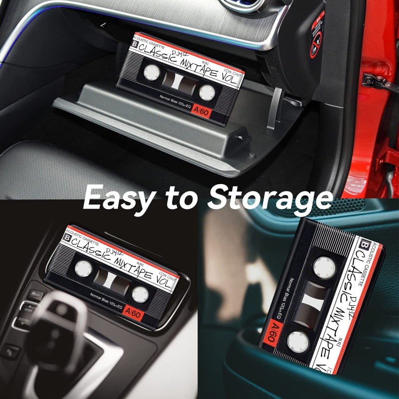 Mxfdegf Car Registration and Insurance Holder, Leather Car Glove Box Organizer, Cool Car Accessories for ID, Driver's License Cards & Essential Document, business cards, Men&Women, Retro Audio Cassette - Image 4