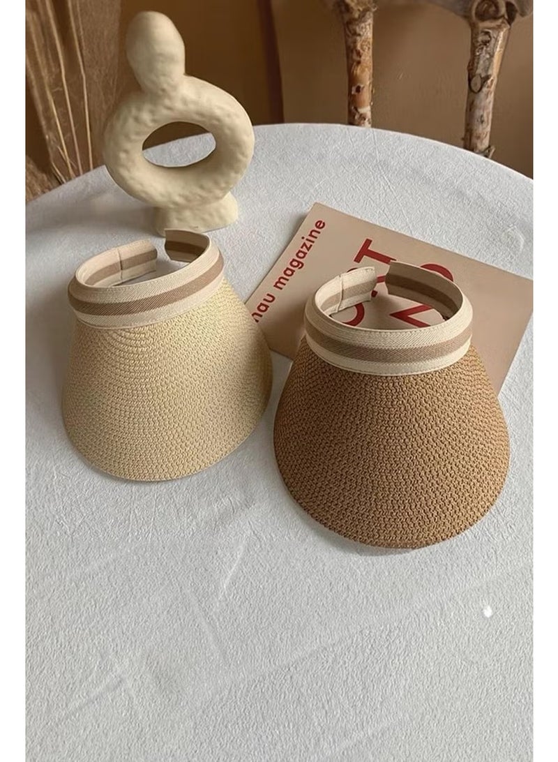 Bahels Straw Imported Luxury Beige Visor Hat Skull - Image 3