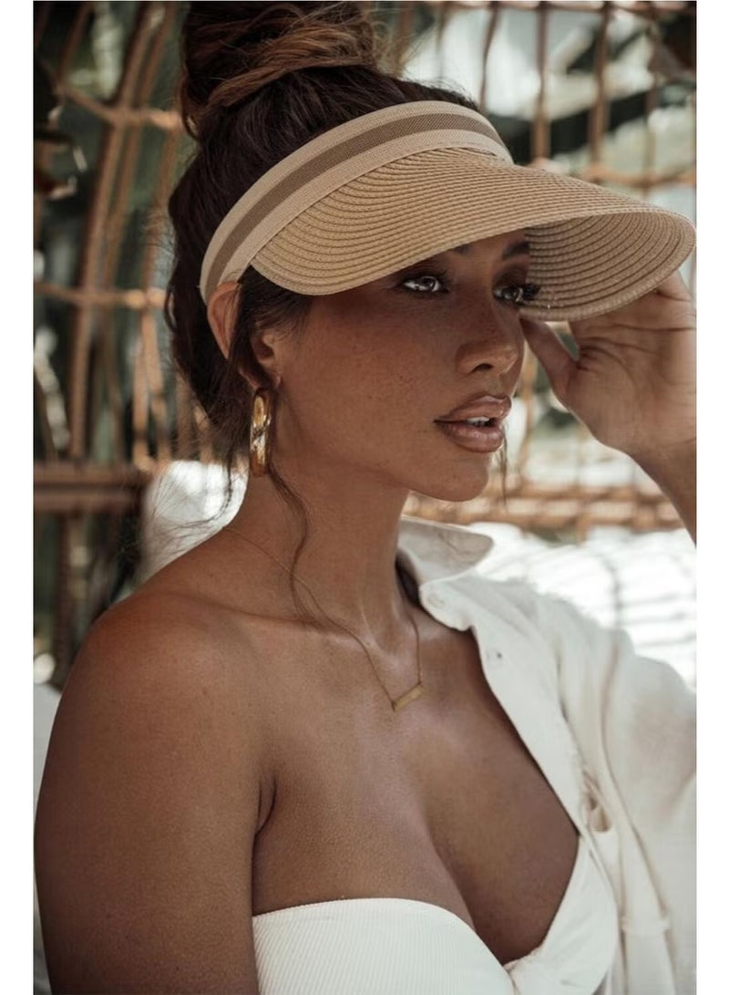 Bahels Straw Imported Luxury Beige Visor Hat Skull - Image 1