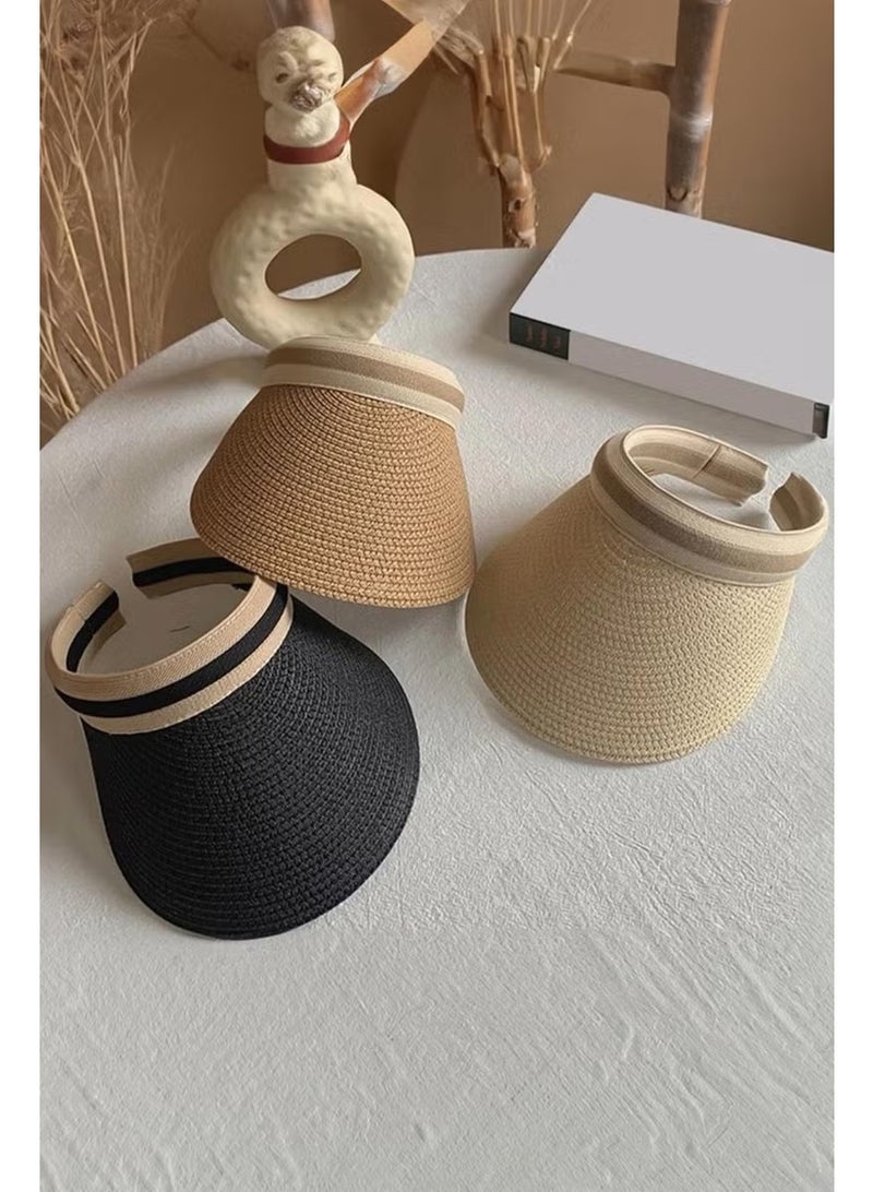 Bahels Straw Imported Luxury Beige Visor Hat Skull - Image 4
