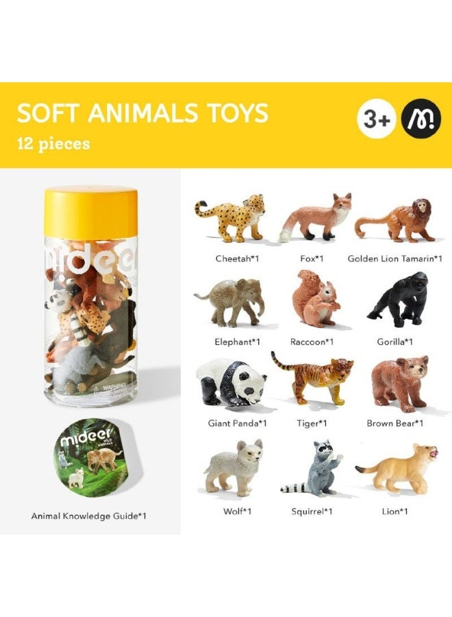 MiDeer Safari Animal Collectibles for Kids – 12 Piece Baby Safari Animal Figures Set with Educational Booklet, Hand Painted Wildlife Toys in Reusable Storage Jar, Educational Pretend Play Toy for Children Age 3+ - Image 1