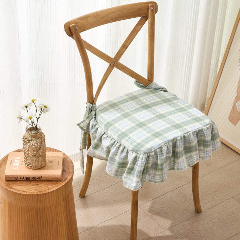 vctops Plaid Cotton Chair Cushion for Kitchen Dining Room Chairs Farmhouse Scottish Tartan Thin Seat Cushion Soft Foam Non Slip Chair Pad with Removable Cover (Green,16"x16") - Image 1