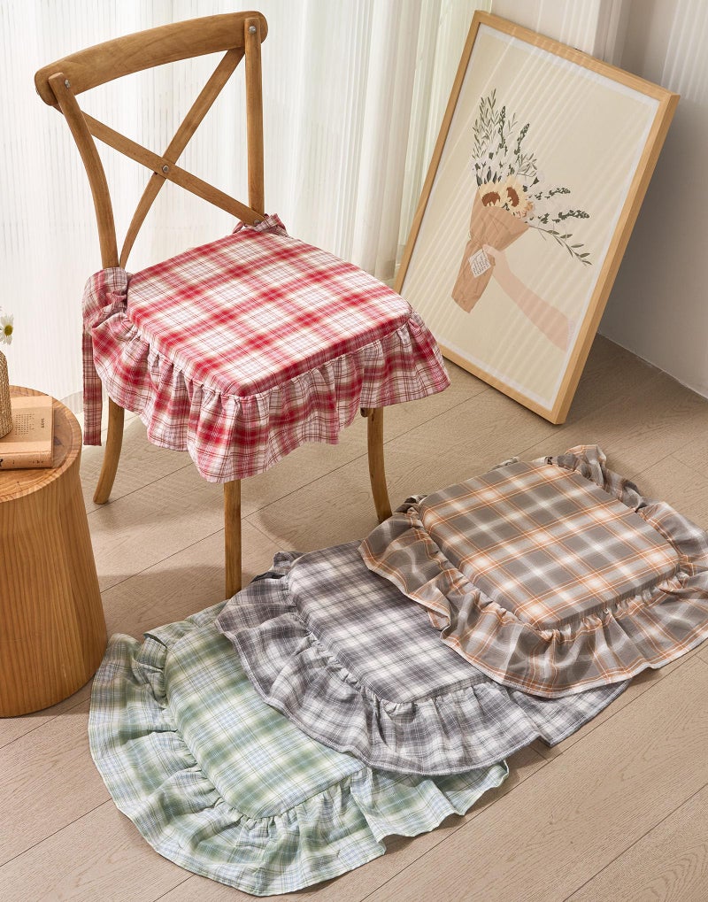 vctops Plaid Cotton Chair Cushion for Kitchen Dining Room Chairs Farmhouse Scottish Tartan Thin Seat Cushion Soft Foam Non Slip Chair Pad with Removable Cover (Green,16"x16") - Image 2