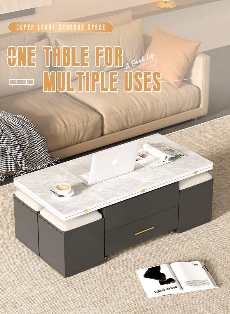 Zeno Lift-Top Coffee Table with 4 Stools,Modern Space Saving Center Table, Multi-Functional Adjustable Coffee Table with Hidden Storage Compartment - Image 1