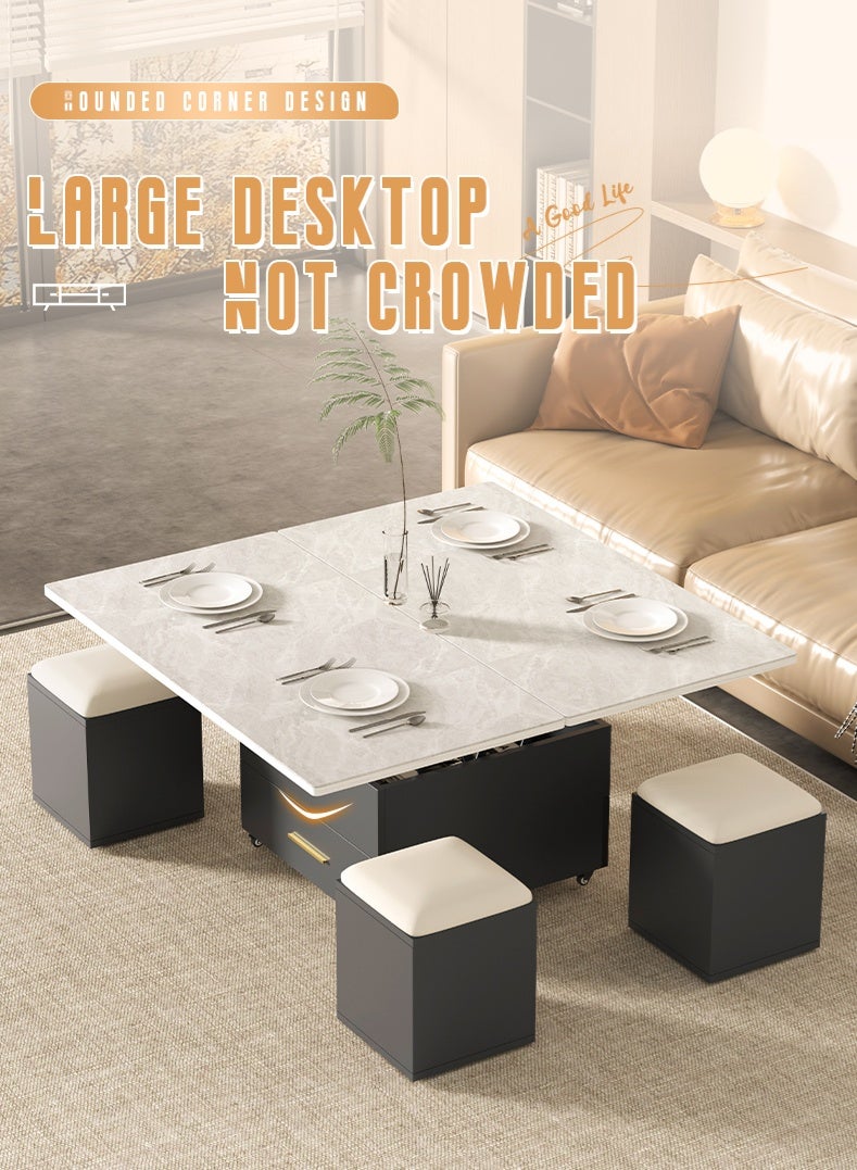 Zeno Lift-Top Coffee Table with 4 Stools,Modern Space Saving Center Table, Multi-Functional Adjustable Coffee Table with Hidden Storage Compartment - Image 3