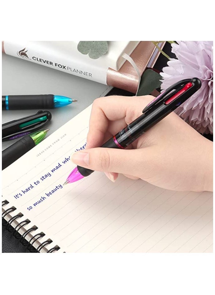 SYOSI 8Pcs Multicolor Ballpoint Pens, Retractable 4 in-1 Color Pens, 0.7mm Fine Tip Pens for Office School Supplies Planner Writing Diary Gift Pen - Image 4