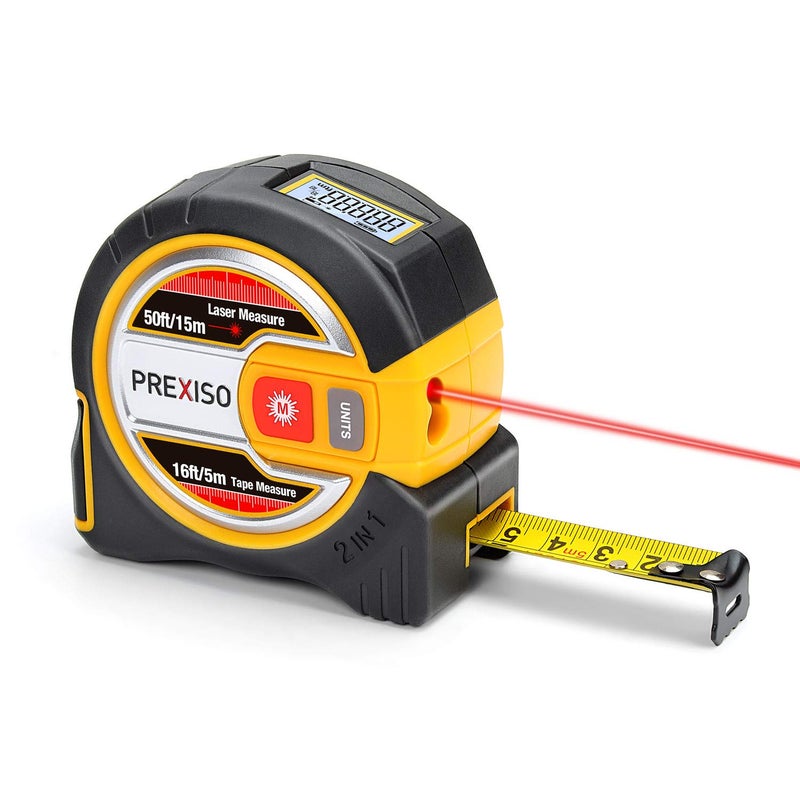 Prexiso PREXISO Laser Tape Measure 2in1 Laser Measure 50 Ft Tape Measure 16 Ft with LCD Digital Display Nylon Coating for DIY  - Image 1