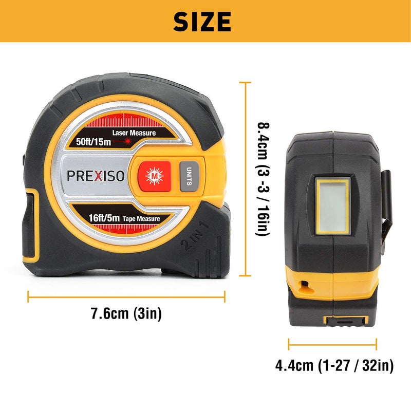 Prexiso PREXISO Laser Tape Measure 2in1 Laser Measure 50 Ft Tape Measure 16 Ft with LCD Digital Display Nylon Coating for DIY  - Image 2