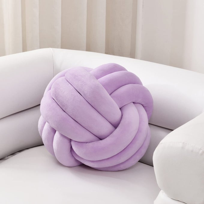 SOFT KNOT BALL PILLOWSROUND THROW PILLOW CUSHION HOME DECORATION PLUSH PILLOWTHROW KNOTTED PILLOW HANDMADE ROUND PLUSH PILLOW106INCHESLILAC