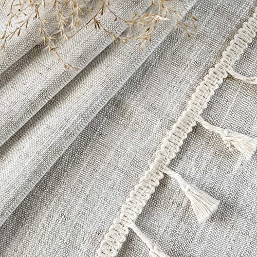 Oindec 2 Pack Boho Tassel Kitchen Valances for Windows Modern Farmhouse Cotton Linen Valance Curtains Topper Country Rustic Bathroom Small Window Treatment Bohemian Decor (55x15 inch, Natural) - Image 4