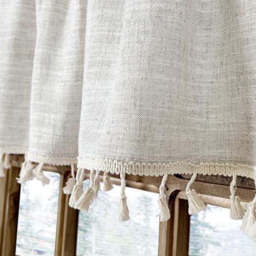 Oindec 2 Pack Boho Tassel Kitchen Valances for Windows Modern Farmhouse Cotton Linen Valance Curtains Topper Country Rustic Bathroom Small Window Treatment Bohemian Decor (55x15 inch, Natural) - Image 5