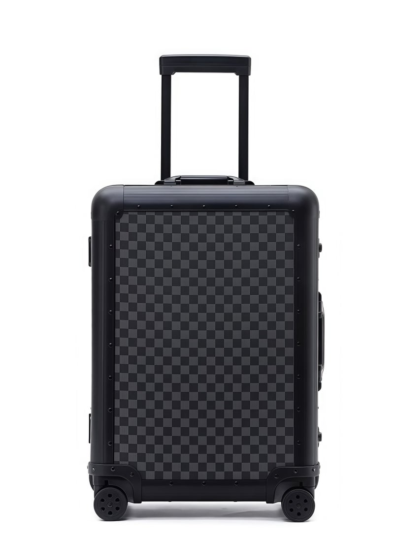 Skycare Luxury Checkered Aluminum Frame Suitcase - Hardshell Luggage with Lock, 360 Silent Spinner Wheels & Slow Rebound Handle - Premium Travel Bag for Business & Holiday - Image 1
