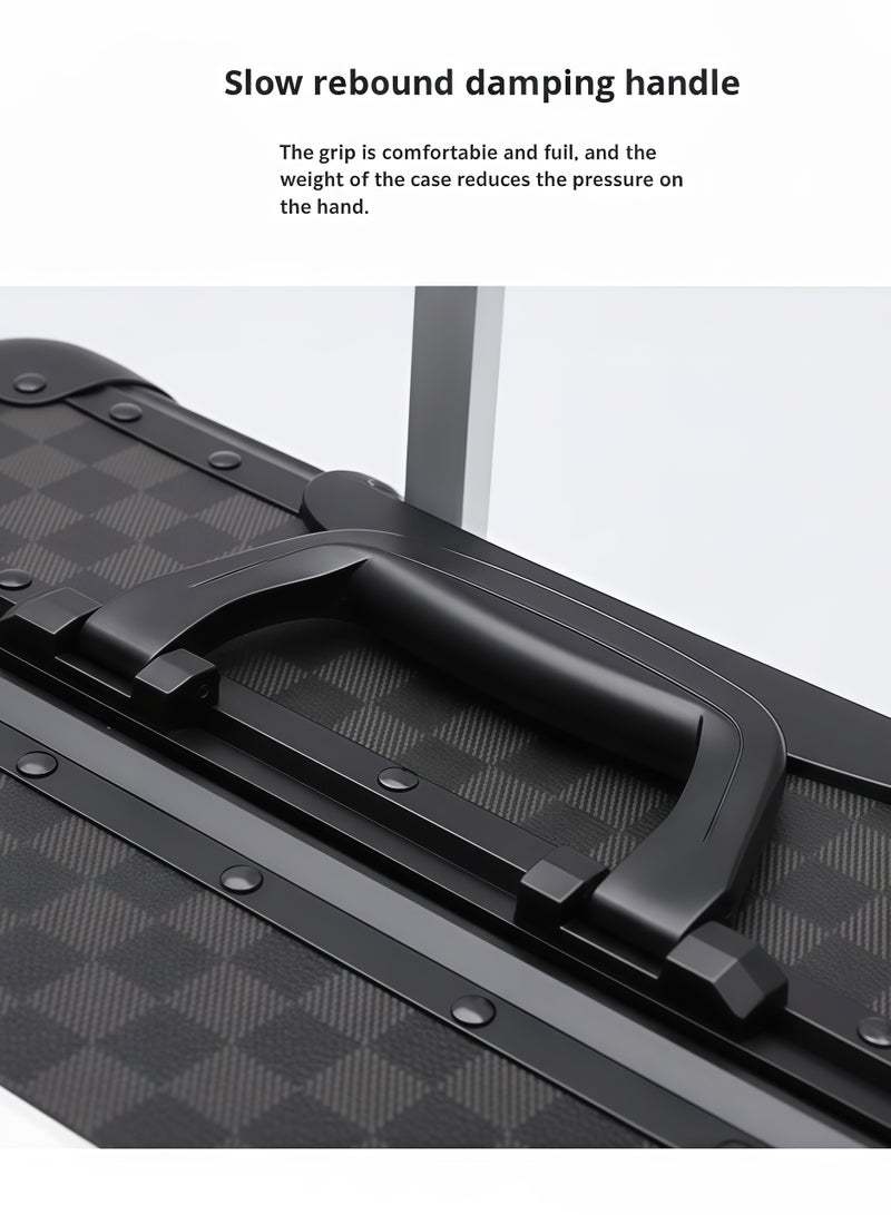 Skycare Luxury Checkered Aluminum Frame Suitcase - Hardshell Luggage with Lock, 360 Silent Spinner Wheels & Slow Rebound Handle - Premium Travel Bag for Business & Holiday - Image 4