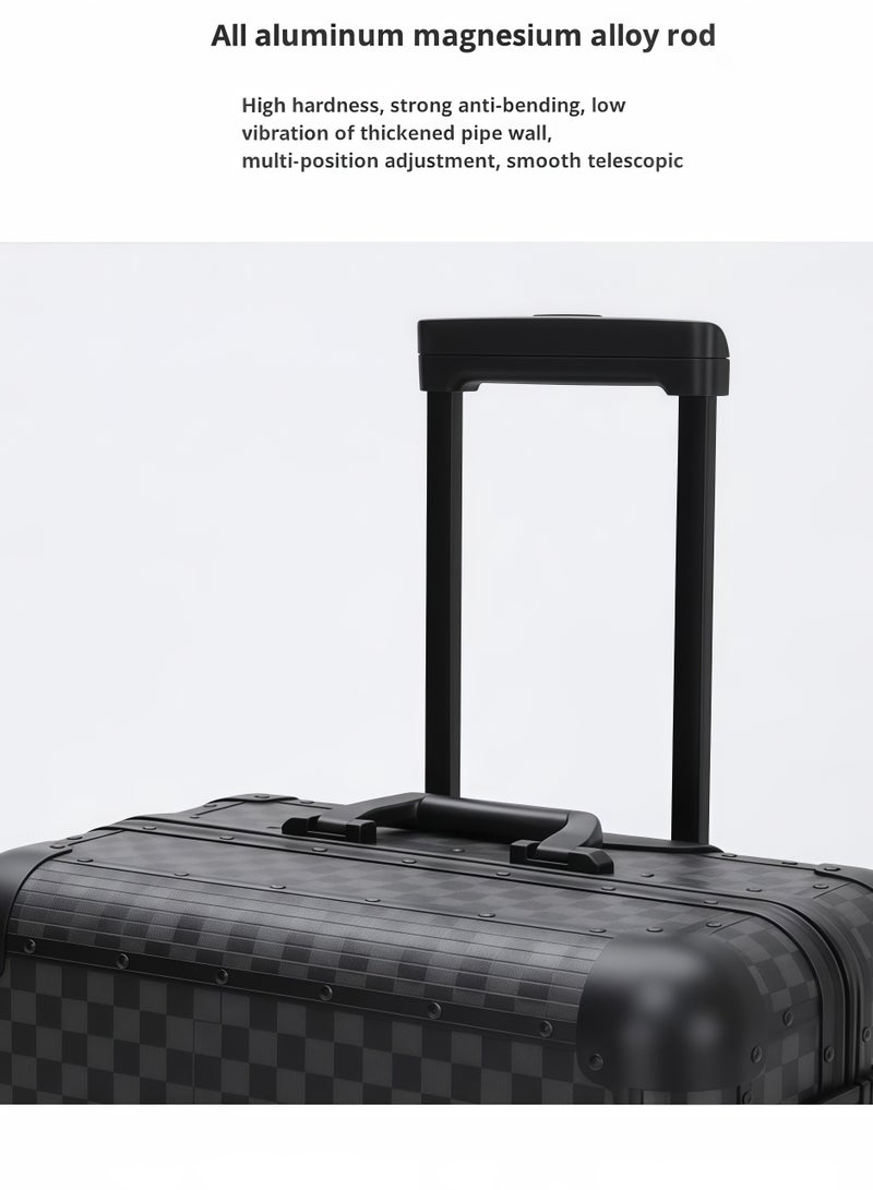 Skycare Luxury Checkered Aluminum Frame Suitcase - Hardshell Luggage with Lock, 360 Silent Spinner Wheels & Slow Rebound Handle - Premium Travel Bag for Business & Holiday - Image 5