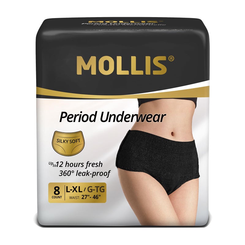 MOLLIS Disposable Period Underwear for Women Postpartum Panties Maternity Knickers Heavy Flow Leak Proof BlackLargeXLarge 8 Count