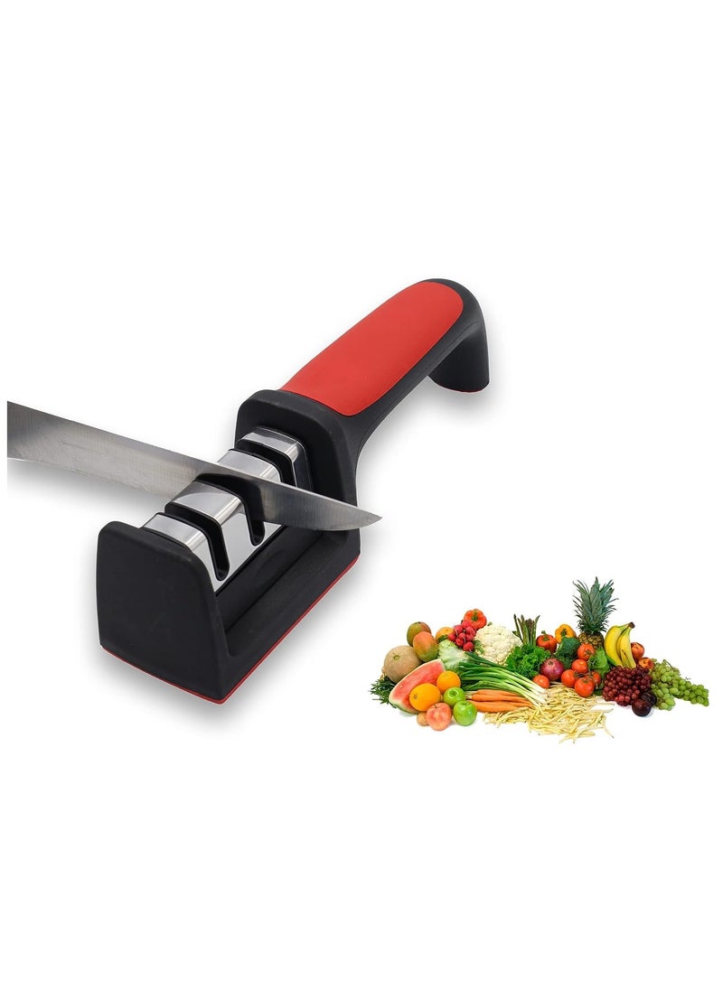 AAS ECOM 3 in 1 Knife Sharpener with 3 Stages, Handheld Knife Sharpener Helps Repair, Restore, Polish Blades, Including Straight, Serrated Blades and Scissors  - Image 1