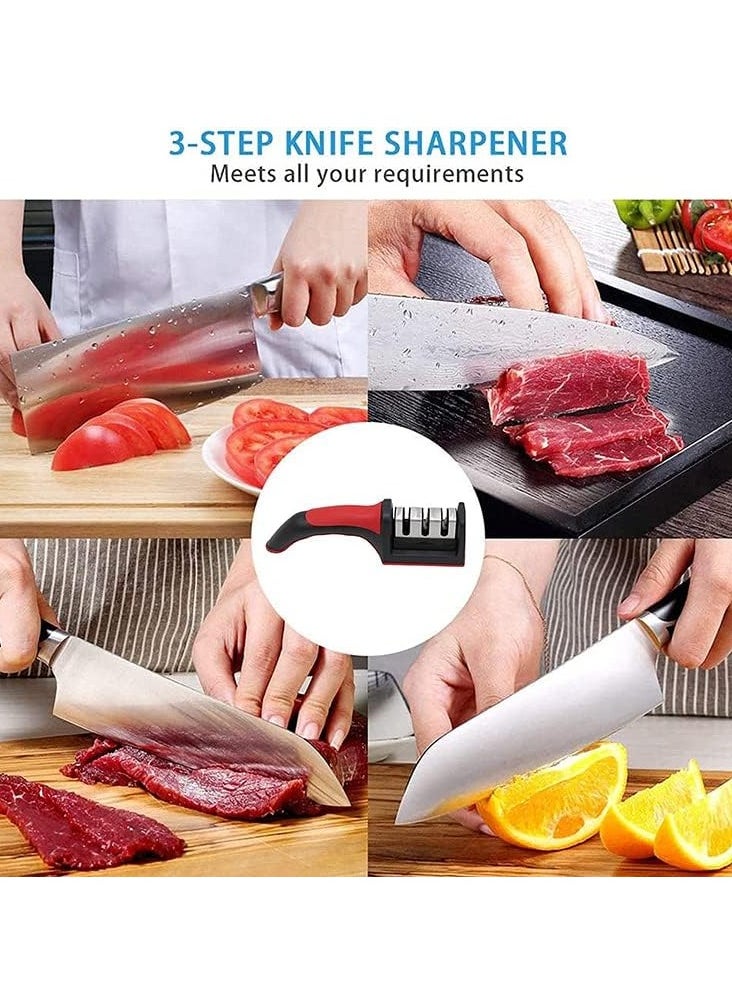 AAS ECOM 3 in 1 Knife Sharpener with 3 Stages, Handheld Knife Sharpener Helps Repair, Restore, Polish Blades, Including Straight, Serrated Blades and Scissors  - Image 4