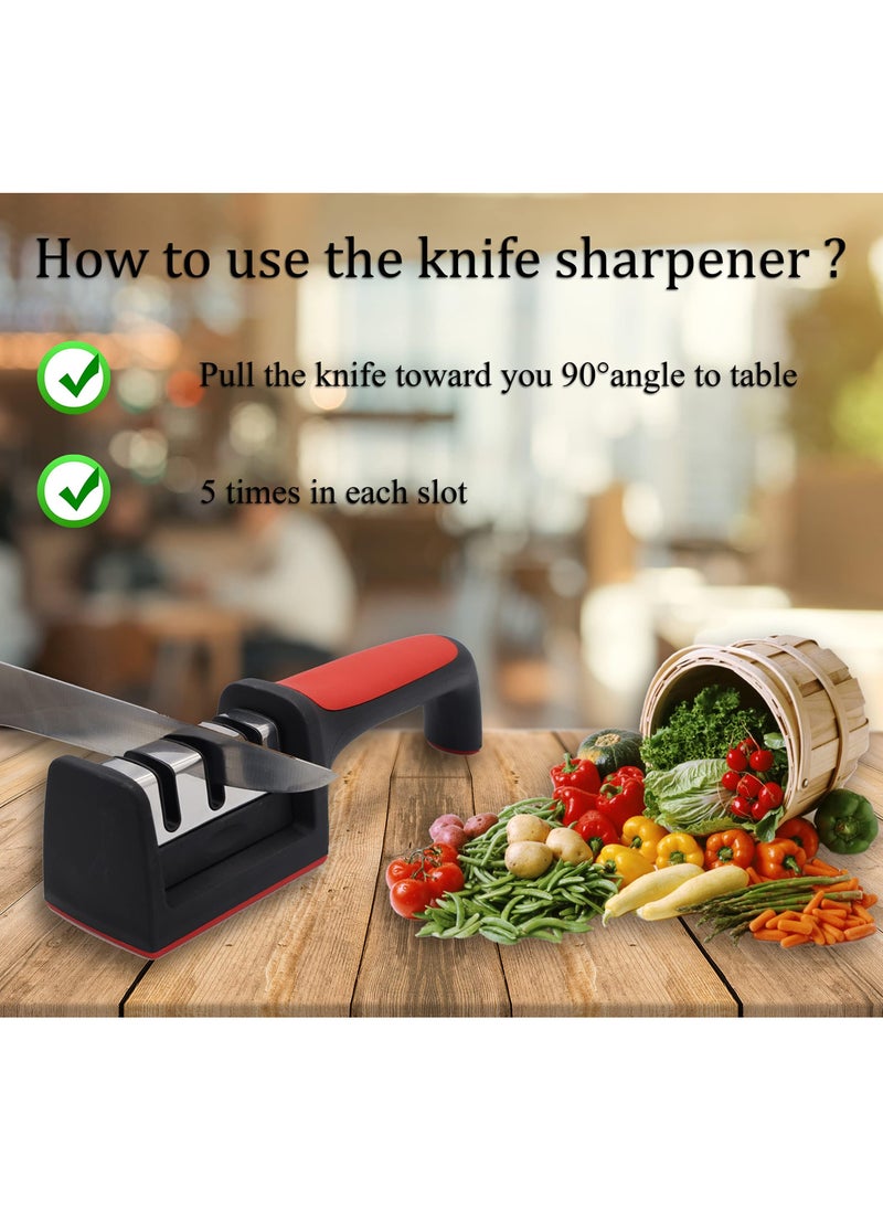 AAS ECOM 3 in 1 Knife Sharpener with 3 Stages, Handheld Knife Sharpener Helps Repair, Restore, Polish Blades, Including Straight, Serrated Blades and Scissors  - Image 3