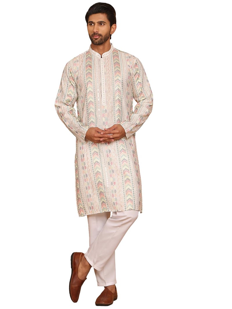 jompers طقم قميص وبنطال جومبرز المطرز من مزيج الحرير للرجال - Image 1