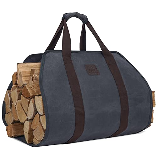 WILLOW WEAVE Canvas Firewood Log Carrier, Fireplace Log Carriers & Holders, Firewood Carrier, Wood Carrying Bag for Firewood, Grey Color - Image 1