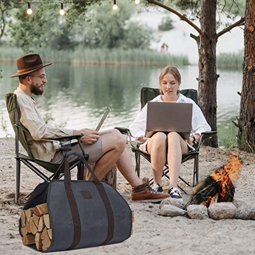 WILLOW WEAVE Canvas Firewood Log Carrier, Fireplace Log Carriers & Holders, Firewood Carrier, Wood Carrying Bag for Firewood, Grey Color - Image 3