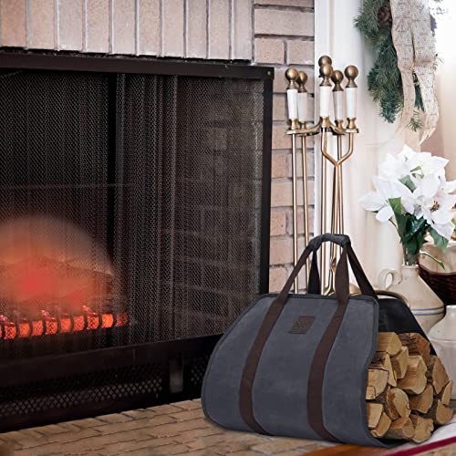 WILLOW WEAVE Canvas Firewood Log Carrier, Fireplace Log Carriers & Holders, Firewood Carrier, Wood Carrying Bag for Firewood, Grey Color - Image 2