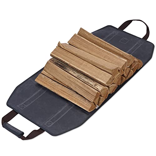 WILLOW WEAVE Canvas Firewood Log Carrier, Fireplace Log Carriers & Holders, Firewood Carrier, Wood Carrying Bag for Firewood, Grey Color - Image 4