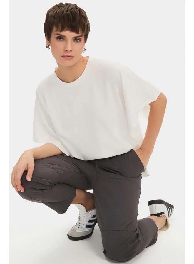 JUNE June Women 100% Cotton Elastic Waist Pocket Detailed Trouser Anthracite